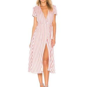 L’Academie Tuscy Midi Dress NWT Red & White Pink Stripe Wrap Summer Pockets XXS
